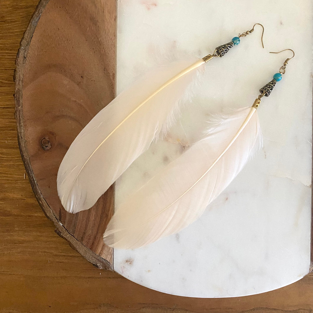 Cruelty Free Goose Feather and Impression Jasper Earrings