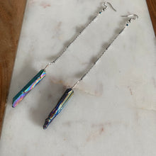 Load image into Gallery viewer, Rainbow Aura Quartz Stainless Steel Shoulder Duster Earrings
