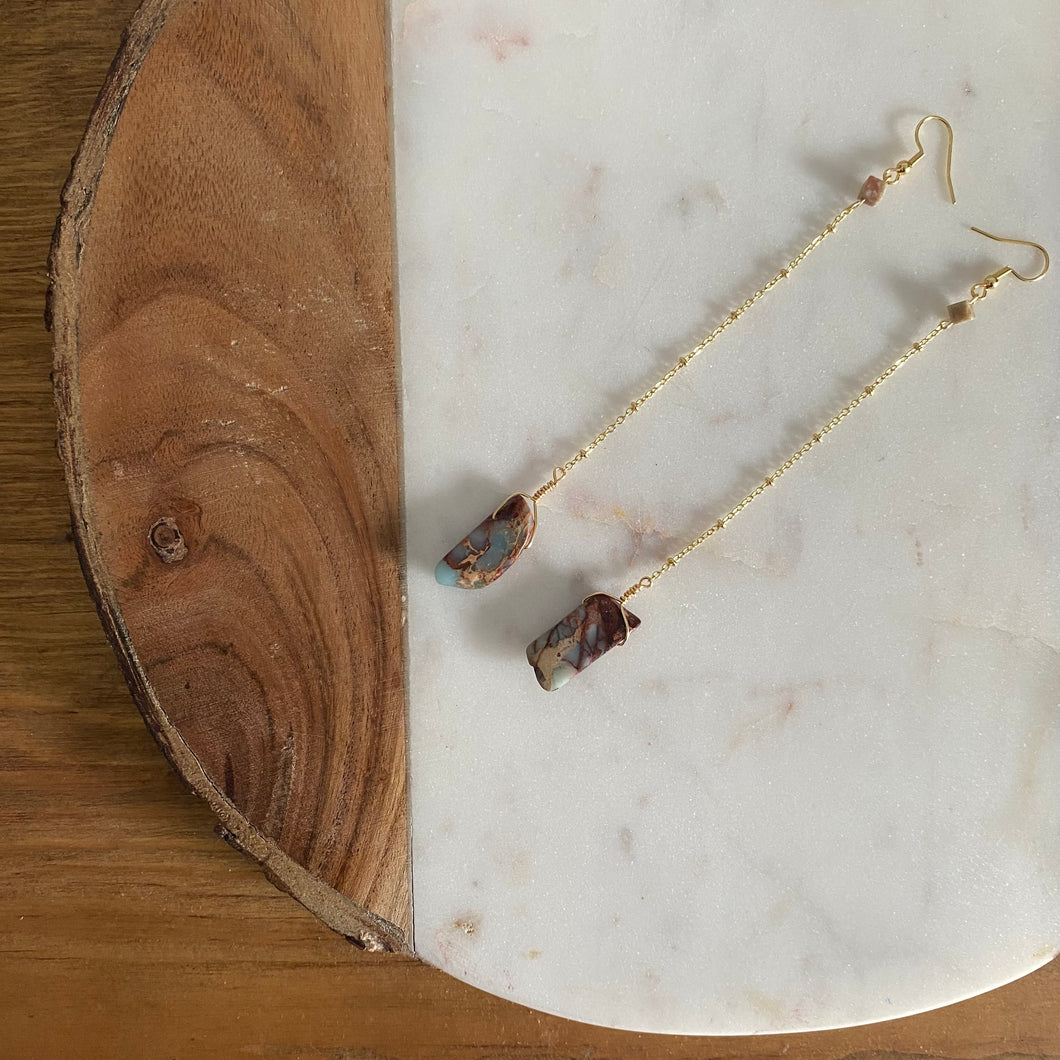 Snakeskin Jasper 18K Gold Plated Chain Shoulder Duster Earrings