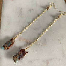 Load image into Gallery viewer, Snakeskin Jasper 18K Gold Plated Chain Shoulder Duster Earrings
