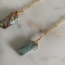 Load image into Gallery viewer, Snakeskin Jasper 18K Gold Plated Chain Shoulder Duster Earrings
