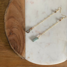 Load image into Gallery viewer, Fauna healing crystal jewelry long shoulder duster earrings made from an 18K gold plated chain with a Snakeskin Jasper crystal at the end, Snakeskin Jasper mini crystal at the top, and connected to 18K gold plated stainless steel french hook ear wires.
