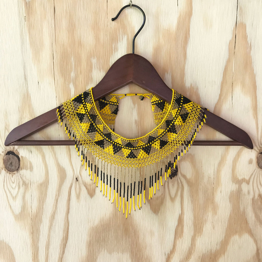 GUERRERA Yellow & Black Beaded Fringe Necklace